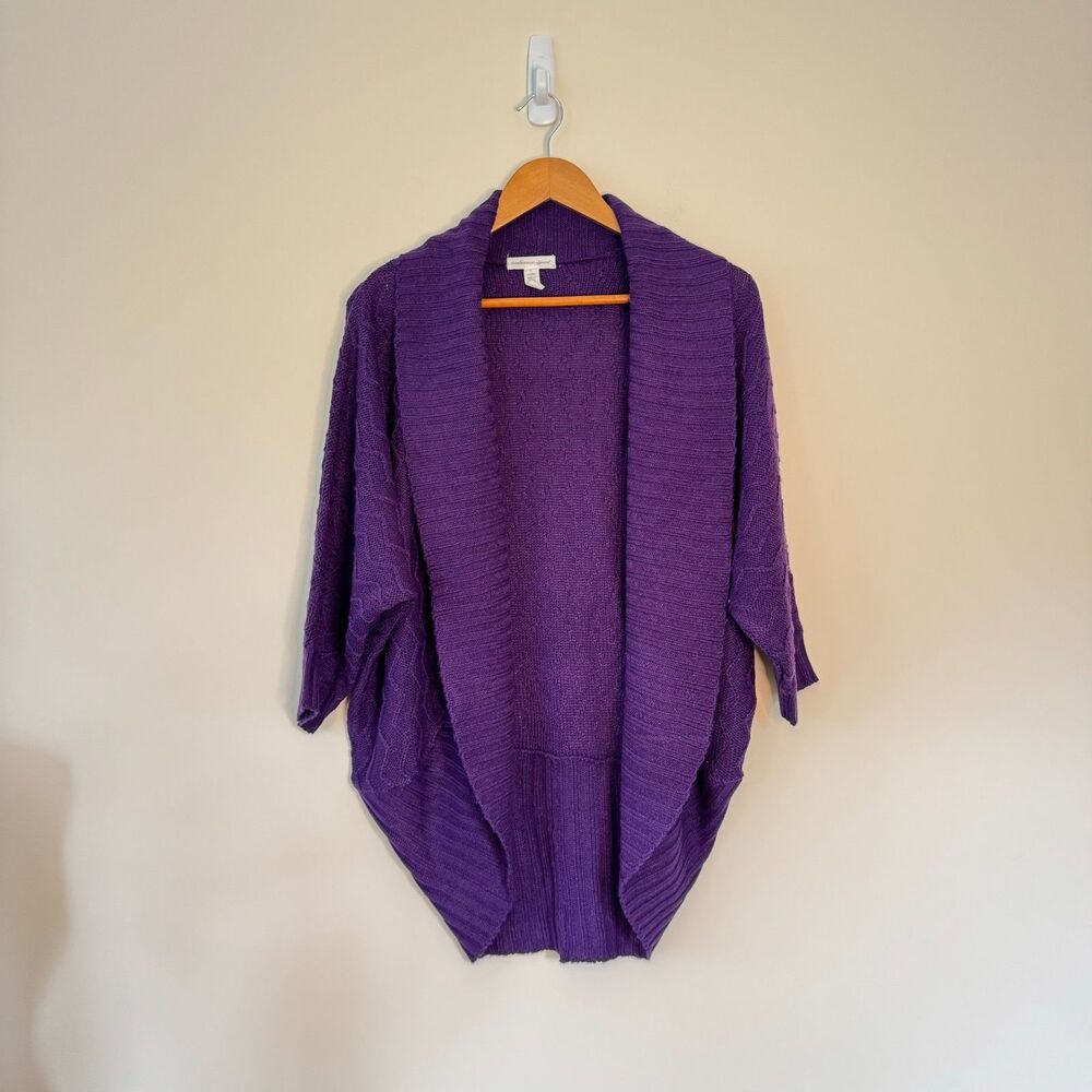 Ambiance Apparel Women's Purple Knit Open 3/4 Sleeve Cardigan Size Large